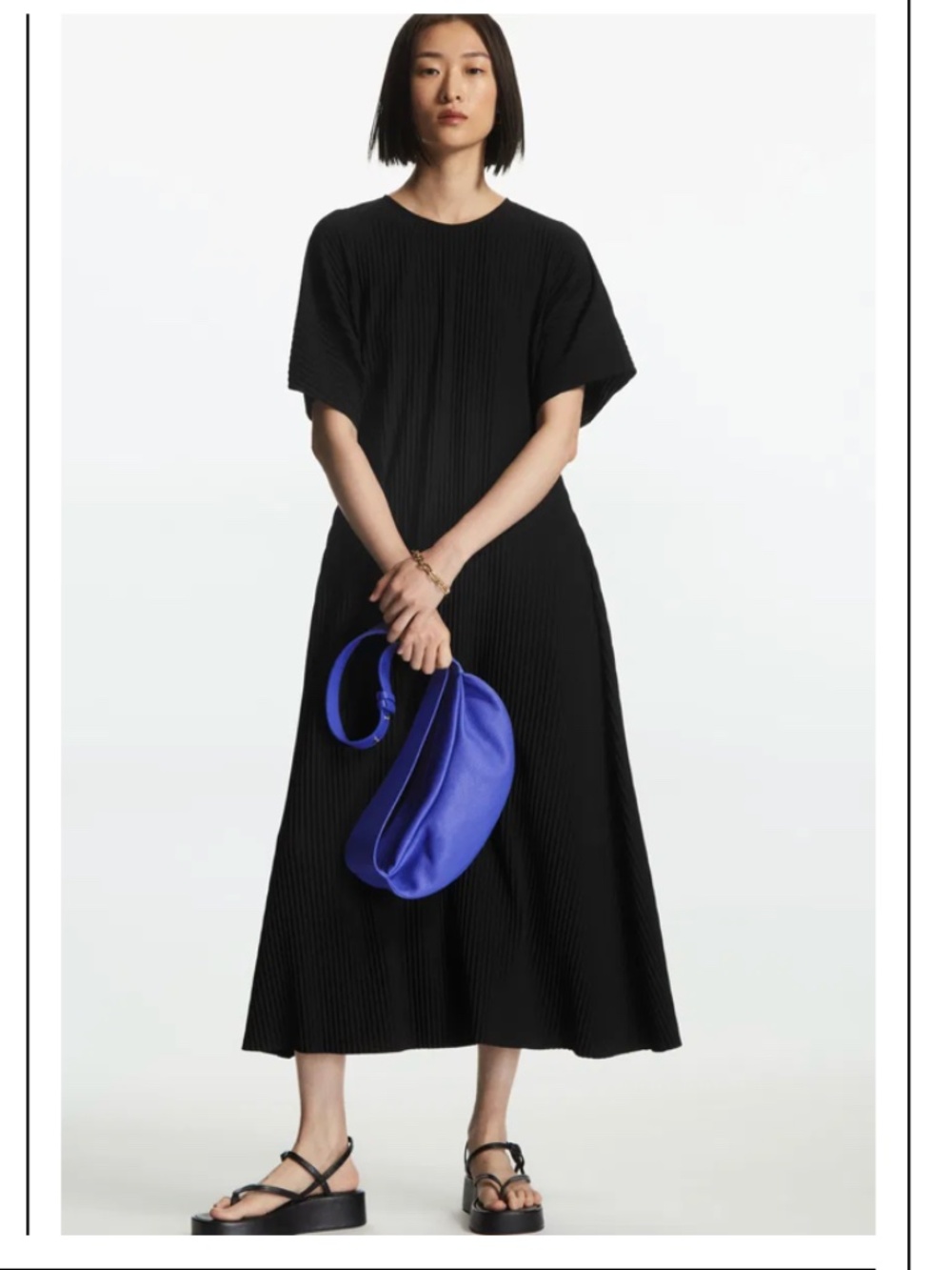COS Pleated Midi T-Shirt Dress - Black - Sz Medium